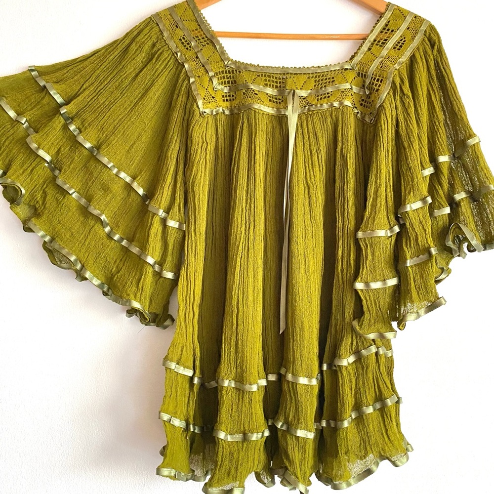 Mexican dress Bohemian Mini Tunic Summer Blouse Angel Sleeves - Picture 2 of 5